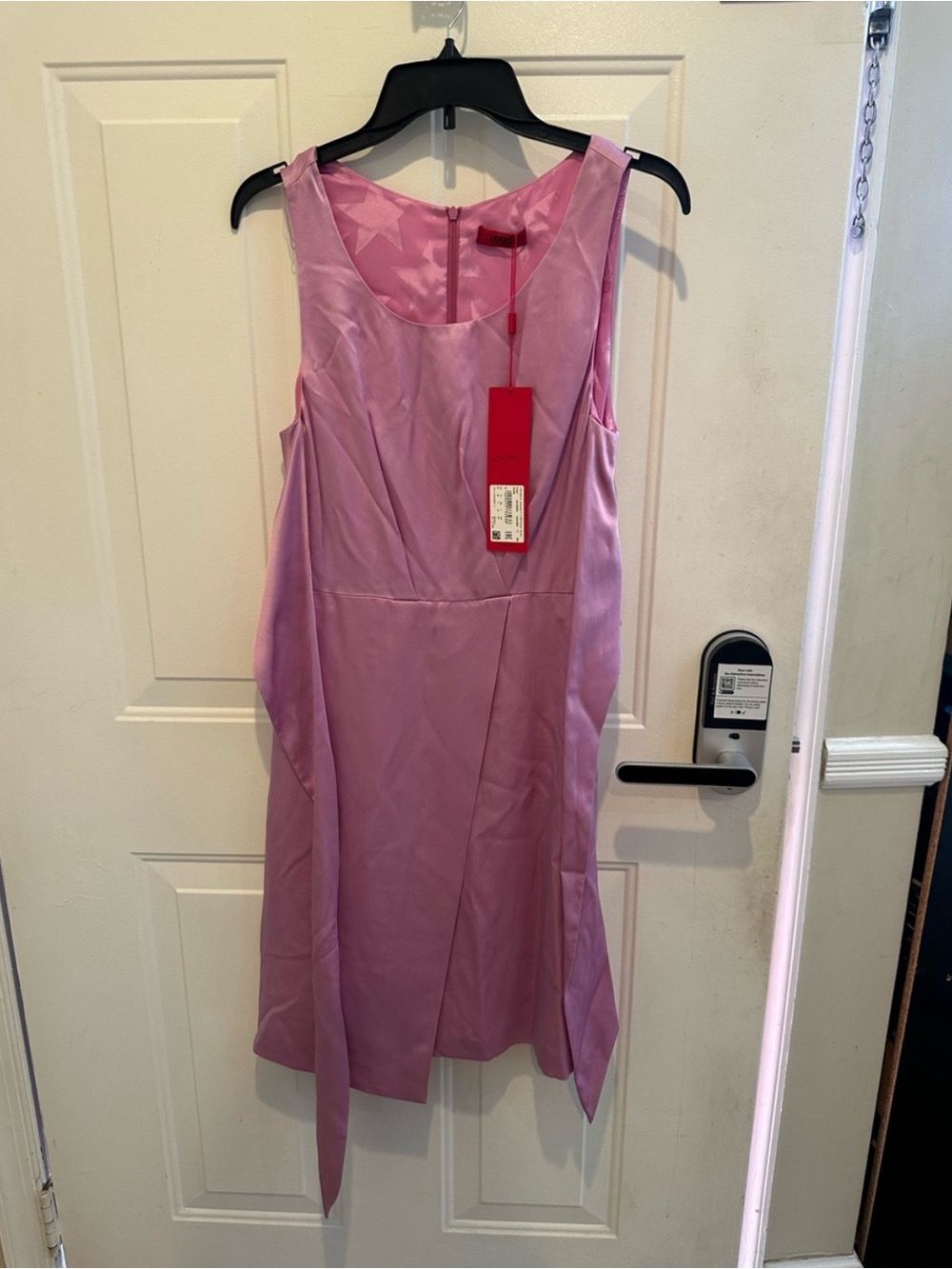 HUGO Pink Satin Sleeveless Tie Dress